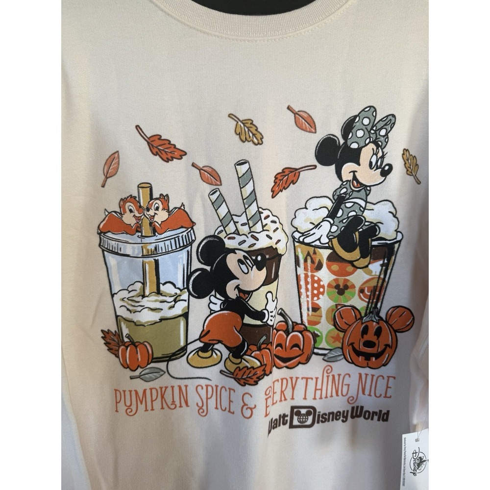Disney Parks Halloween Fall Pumpkin Spice & Everythg Nice Medium Sweatshirt NWOT - Picture 2 of 3